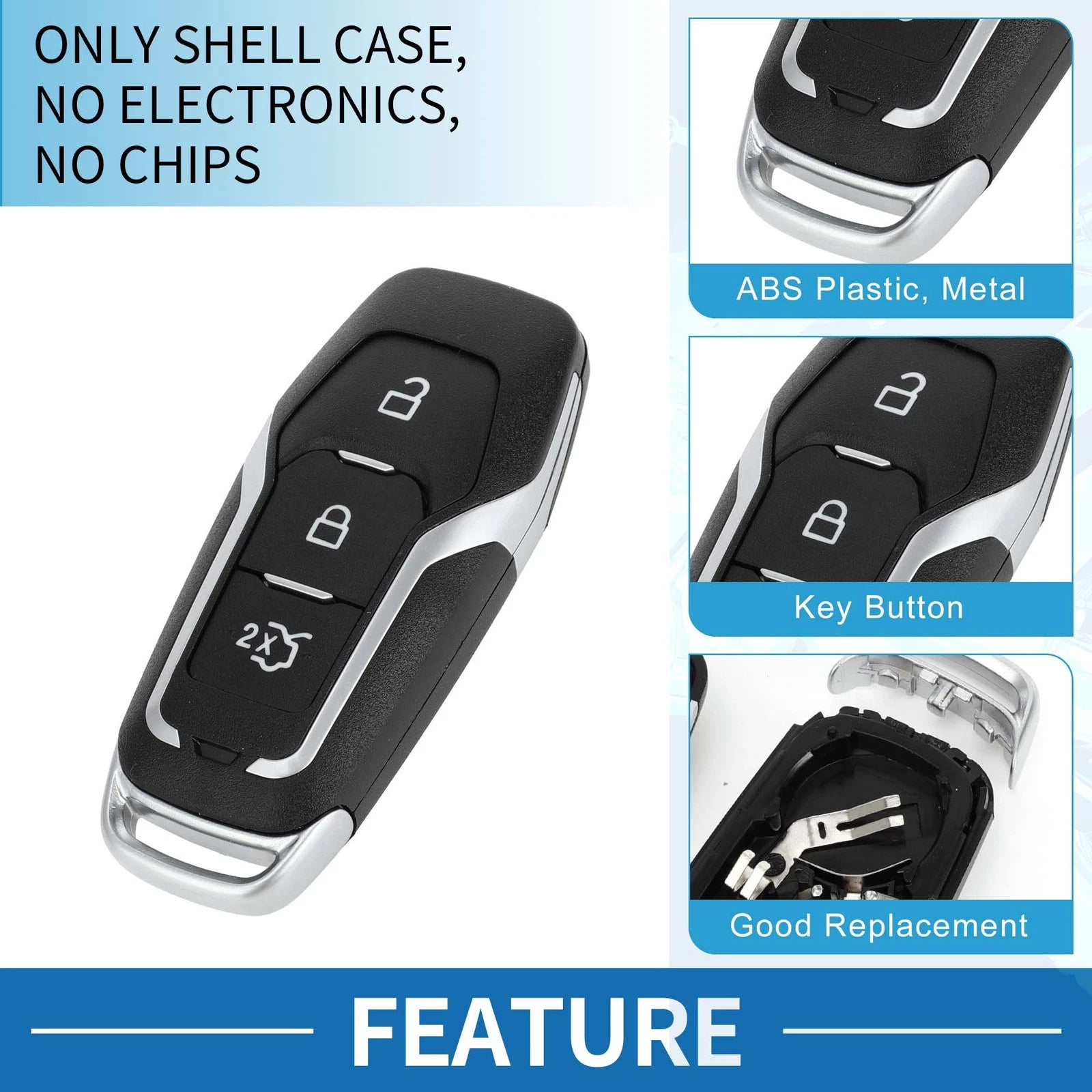 3X Keyless Entry Remote Fob Key Shell Case for Ford Mondeo (2014–2018)