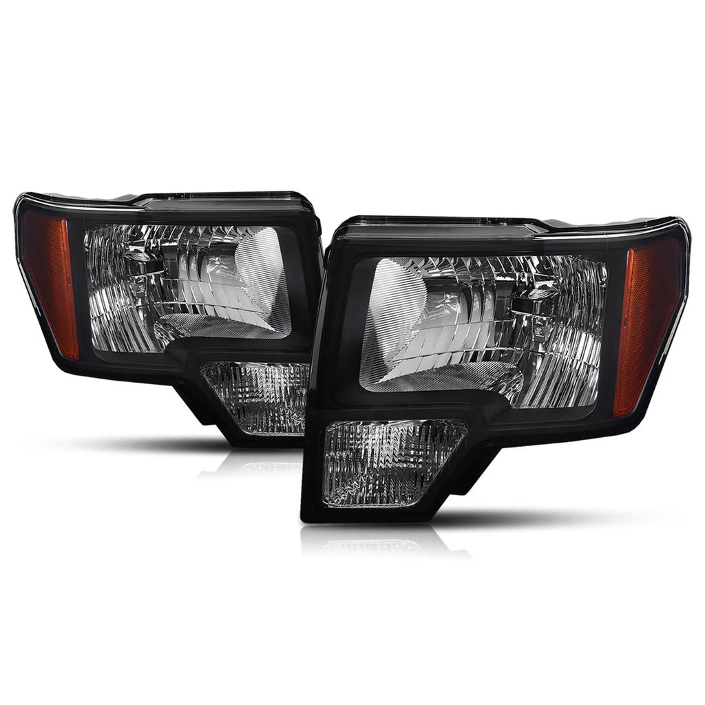 Headlight Pair for Ford F150 (2009–2014) Black Housing Amber Side Corner Lamps