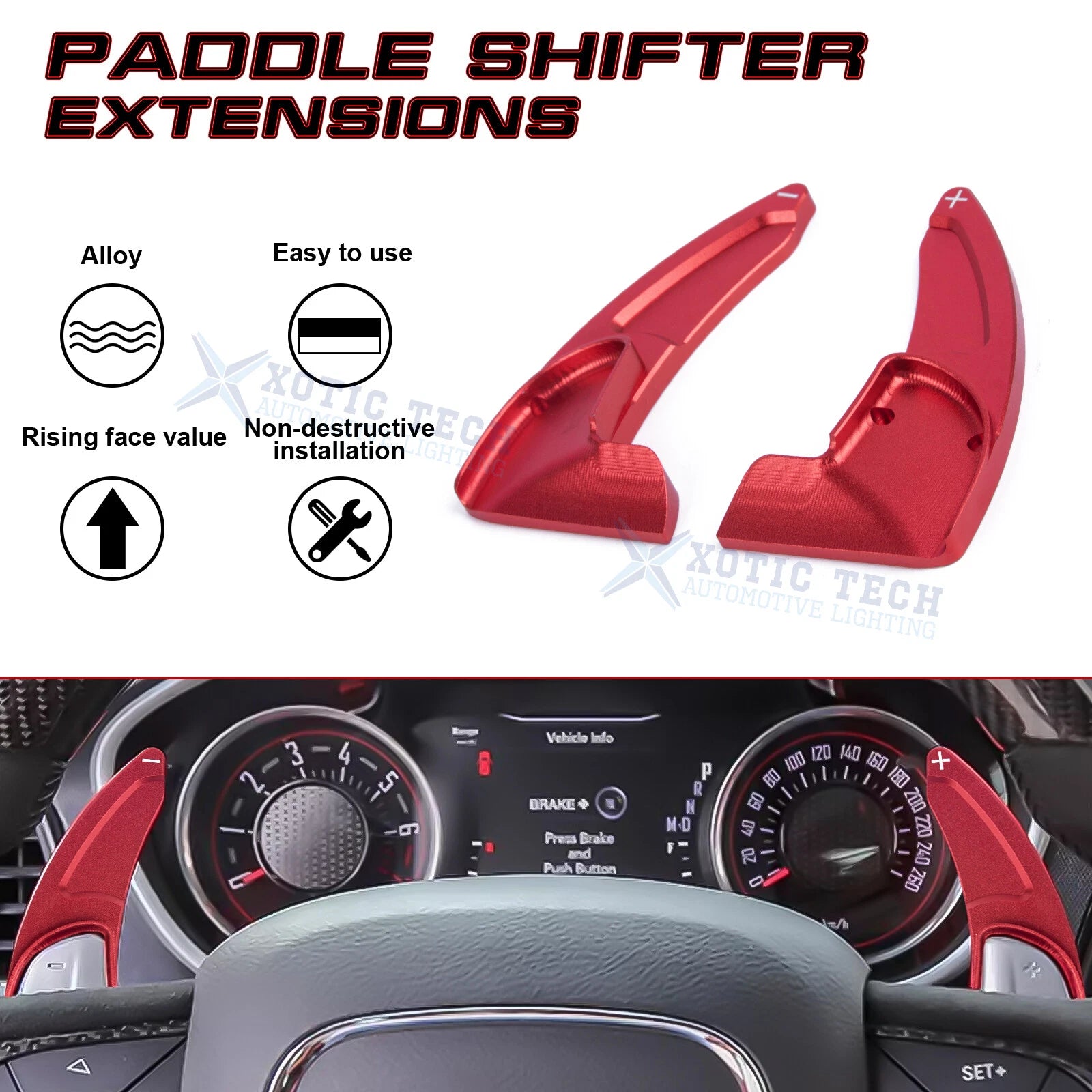 Red Aluminum Paddle Shifters for Dodge Charger Challenger Durango (2015-2024)