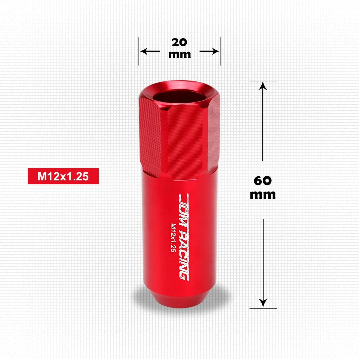 Set of 20 M12X1.25 Red JDM Open End Aluminum Hex Lug Nuts with Spline Locks