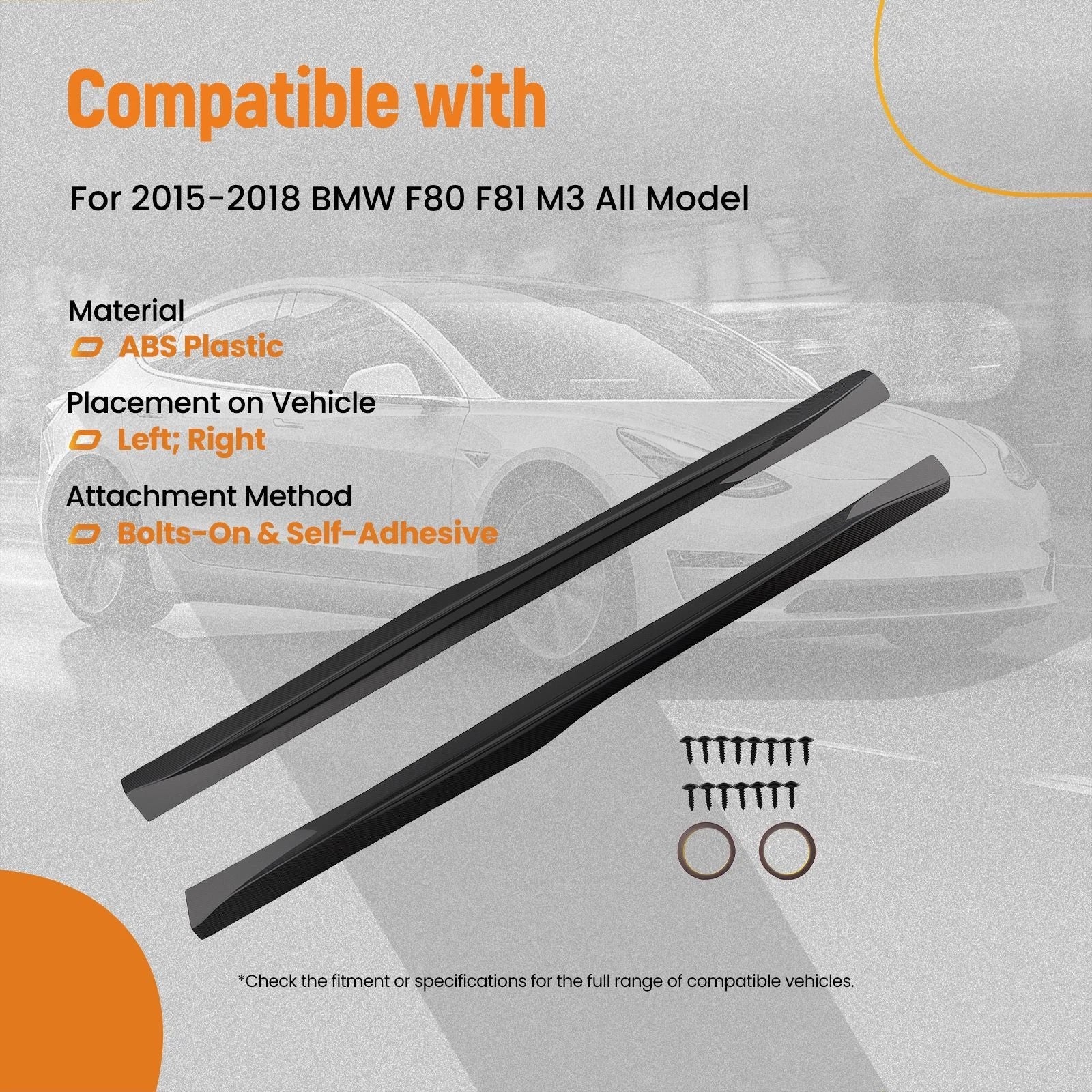 2X Carbon Fiber Side Skirt Extensions for BMW F80 F81 M3 (2015–2018)