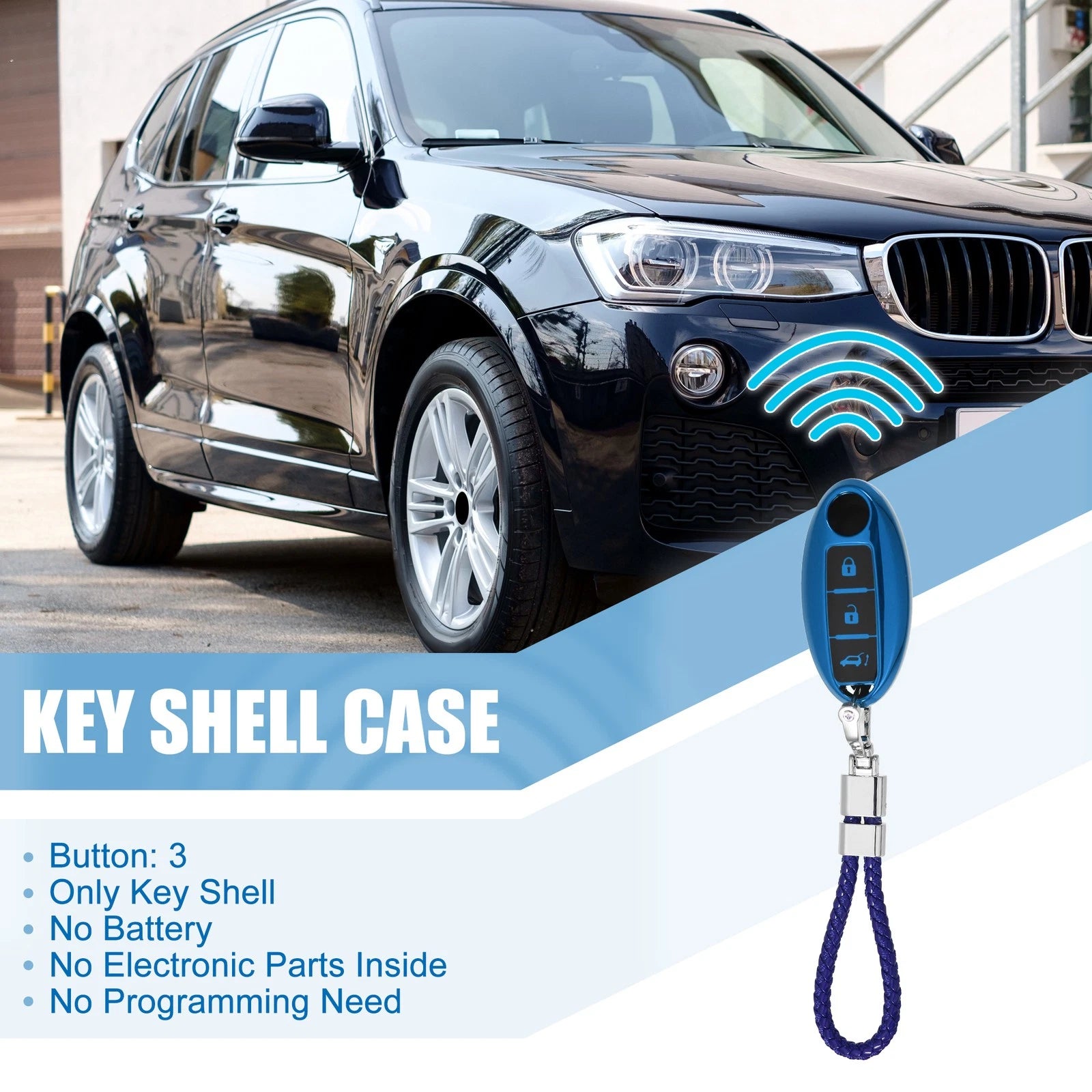 TPU 3 Button Key Fob Case Cover for Nissan (with Key Rings Kit)