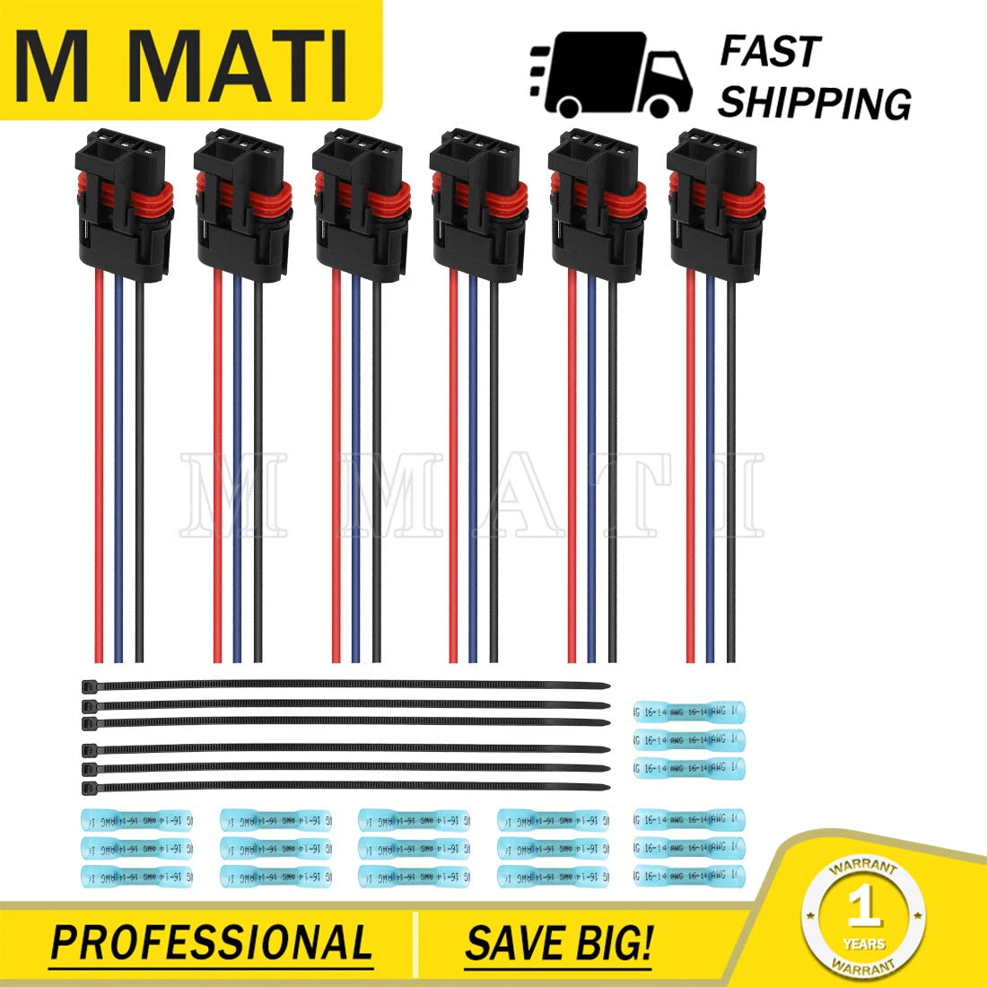 6PCS Pulse Power Bus Bar Plug Pigtail Connector for Polaris Ranger Crew XP 1000 (2015–2023)