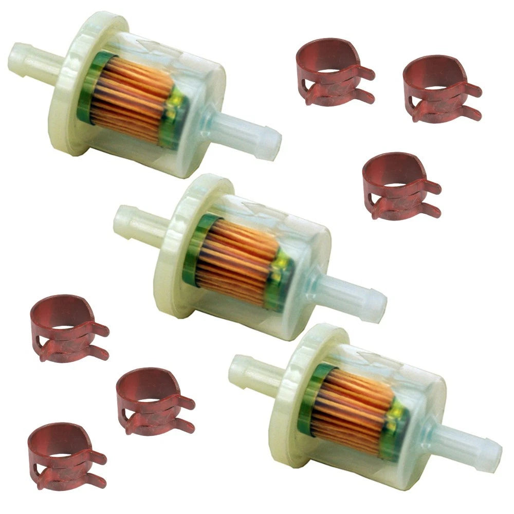 3 Inline Fuel Filters & 6 Fuel Line Clamps for Briggs and Stratton (4129)