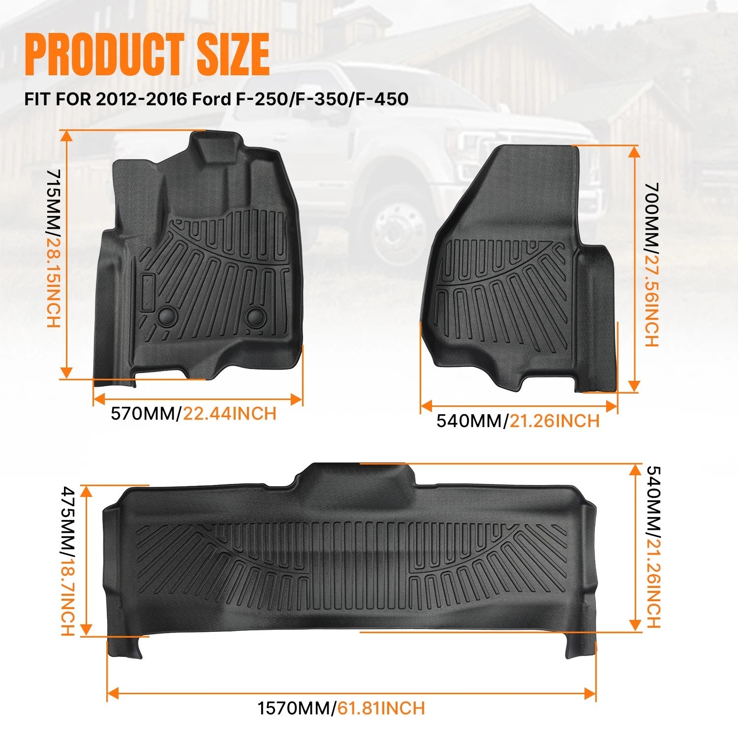 3D TPE Floor Mat Liner for Ford F-250/F-350/F-450 Super Duty (2012–2016)