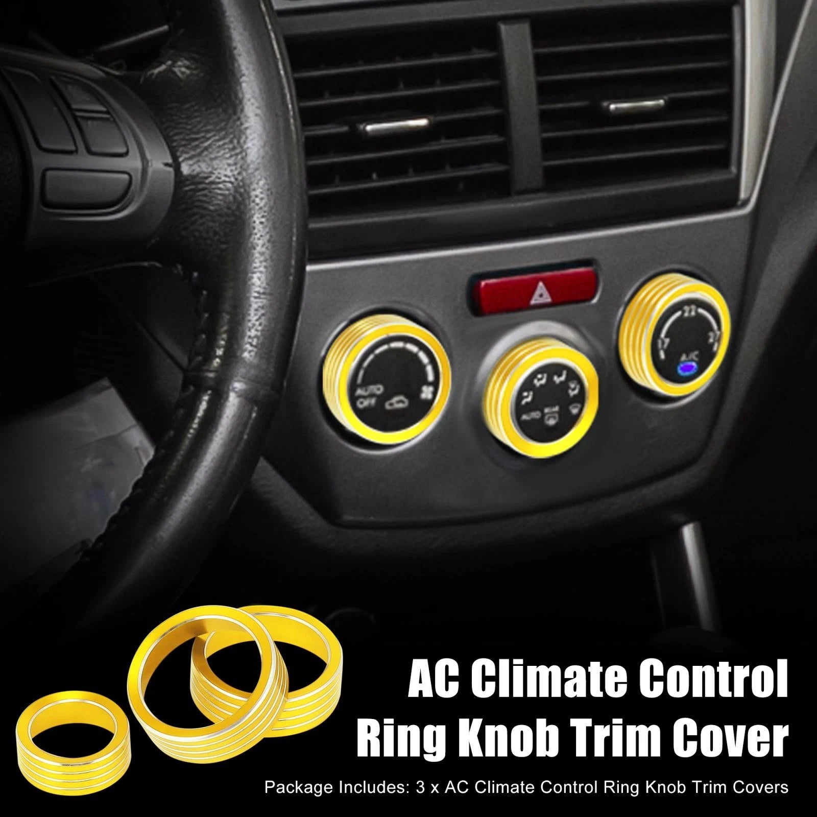 3pcs Gold Tone AC Climate Control Knob Trim for Subaru Forester 