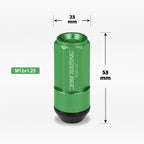 20Pc M12X1.25 Green JDM Cone Seat Hex Wheel Lug Nuts with Cap & Extension