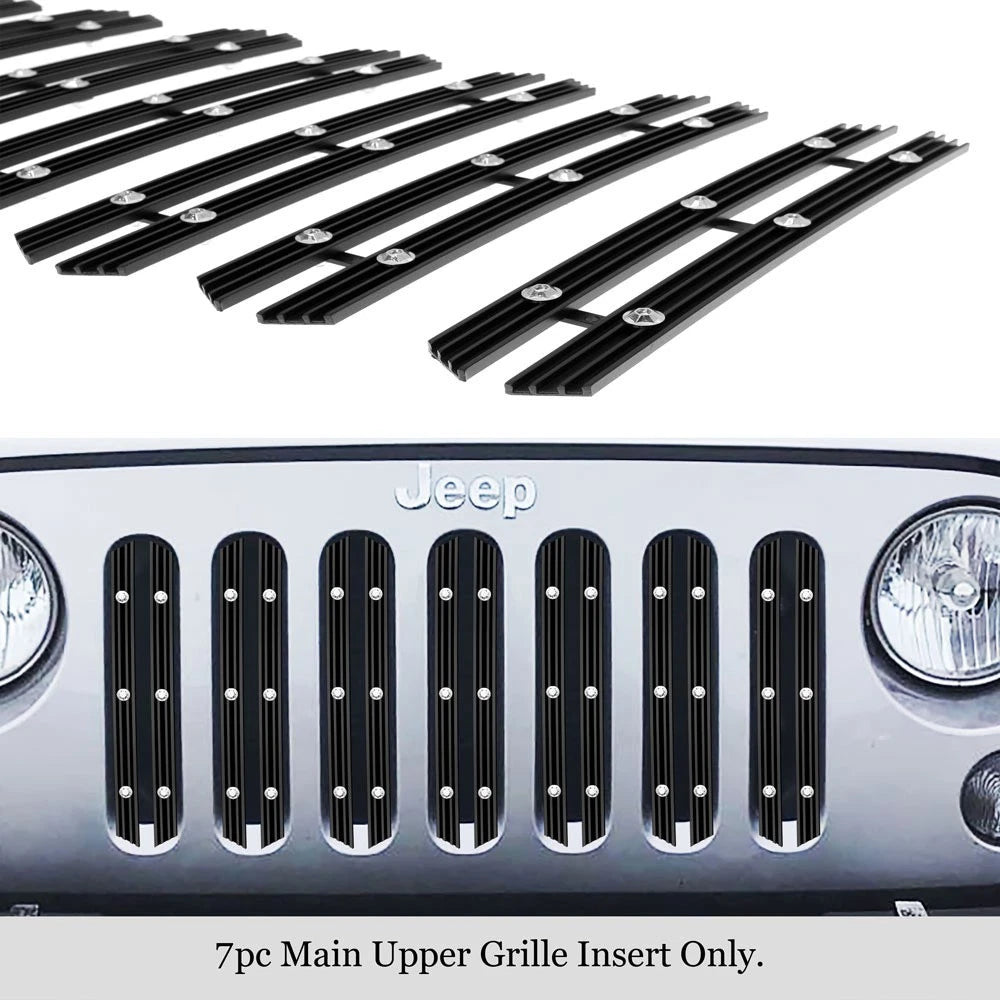 Main Upper Wide Black Rivet Billet Grille Insert for Jeep Wrangler JK (2007-2018)