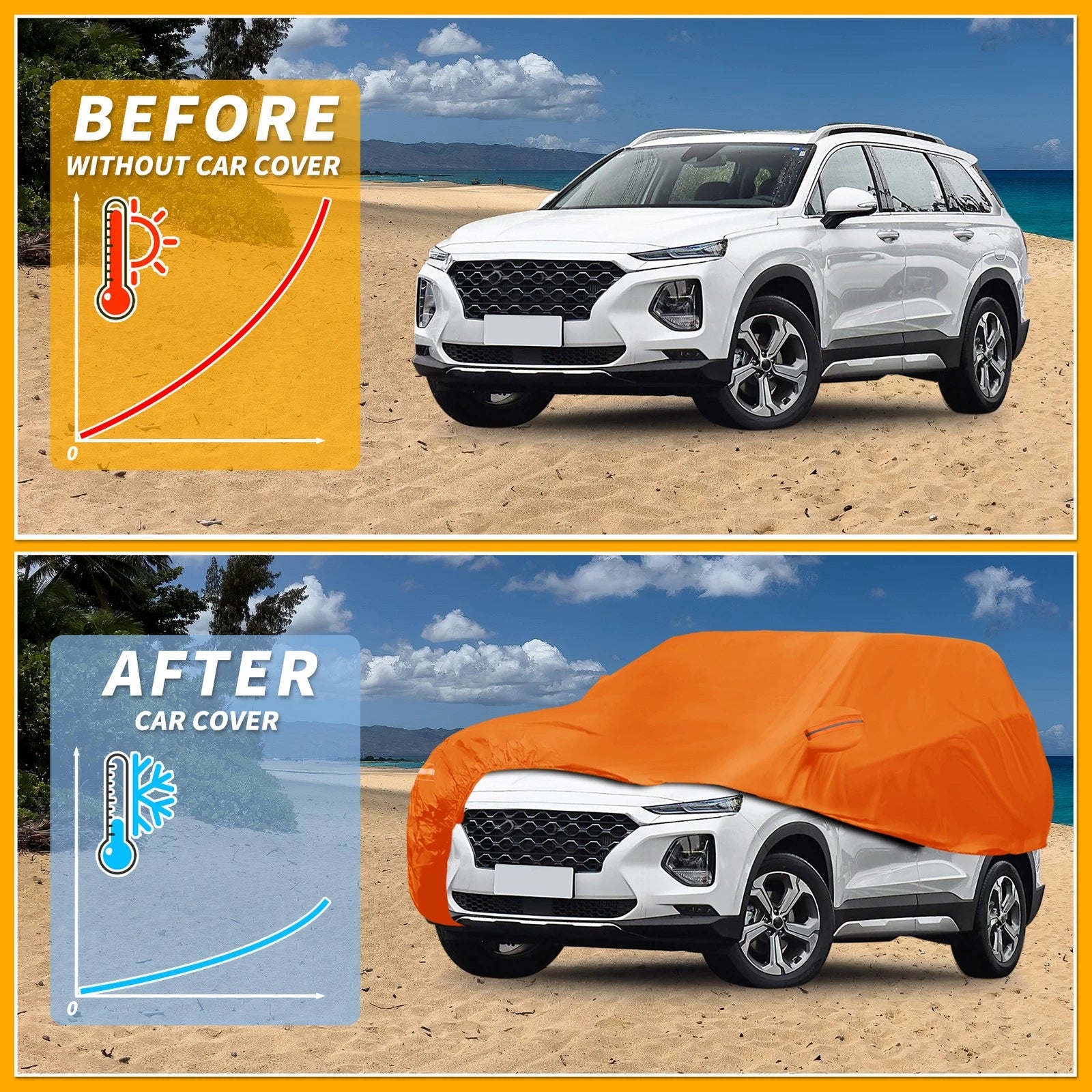 Waterproof Car Cover for Hyundai Santa Fe (2013–2023) - Orange Cotton, Zipper
