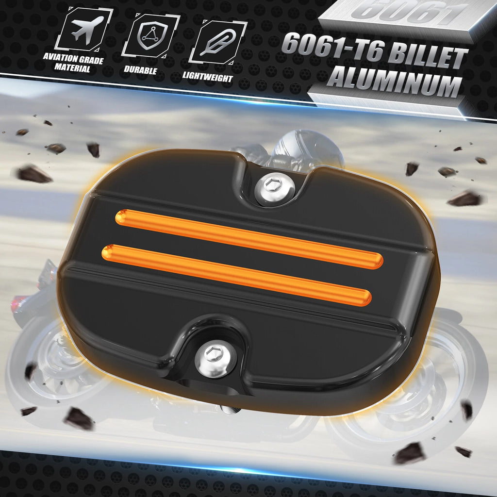 Rear Brake Reservoir Cover for Harley Road King FLHRC FLHR FLHRXS (Black & Orange)