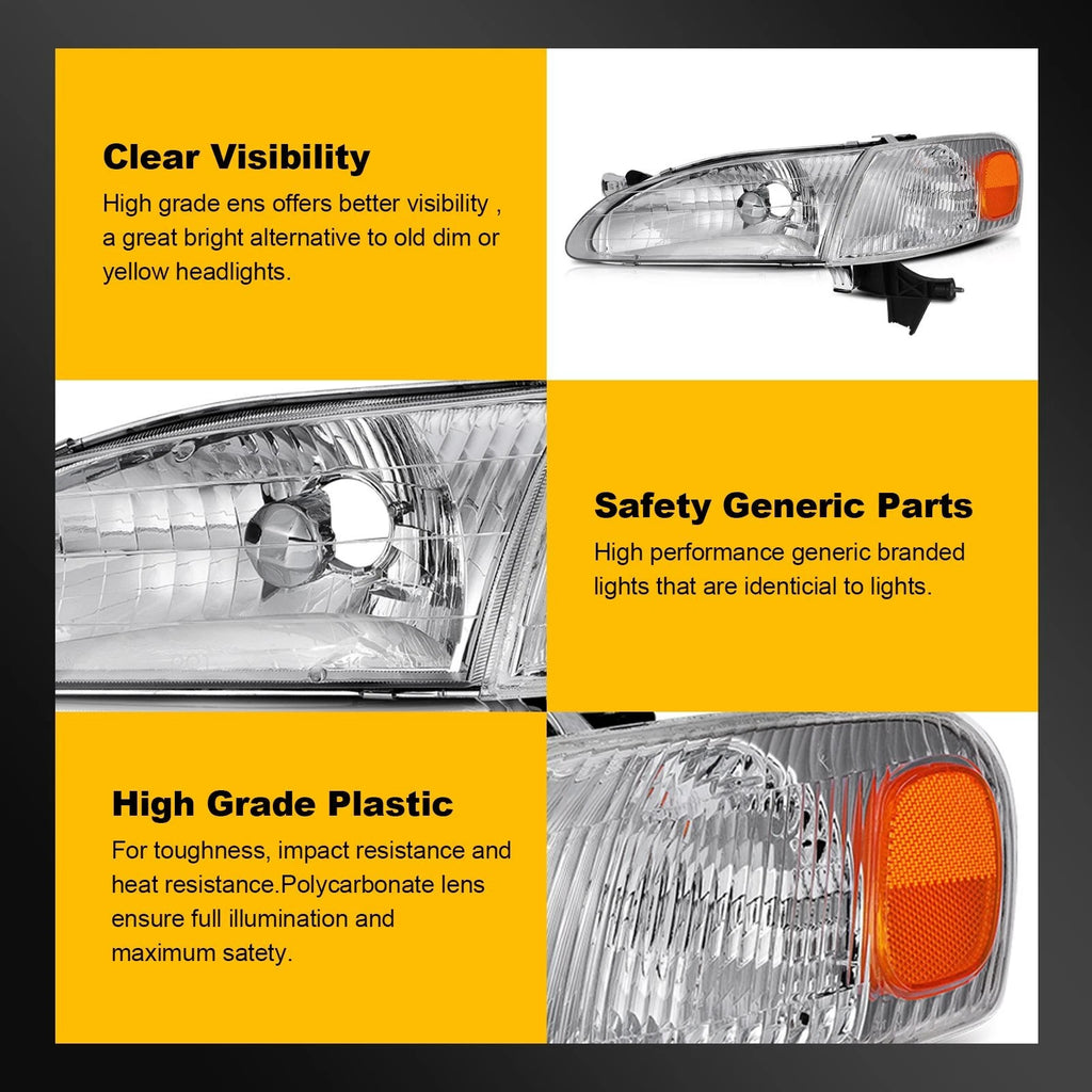 Set of 2 Headlight Assemblies for Toyota Corolla (1998–2000) Amber Reflector