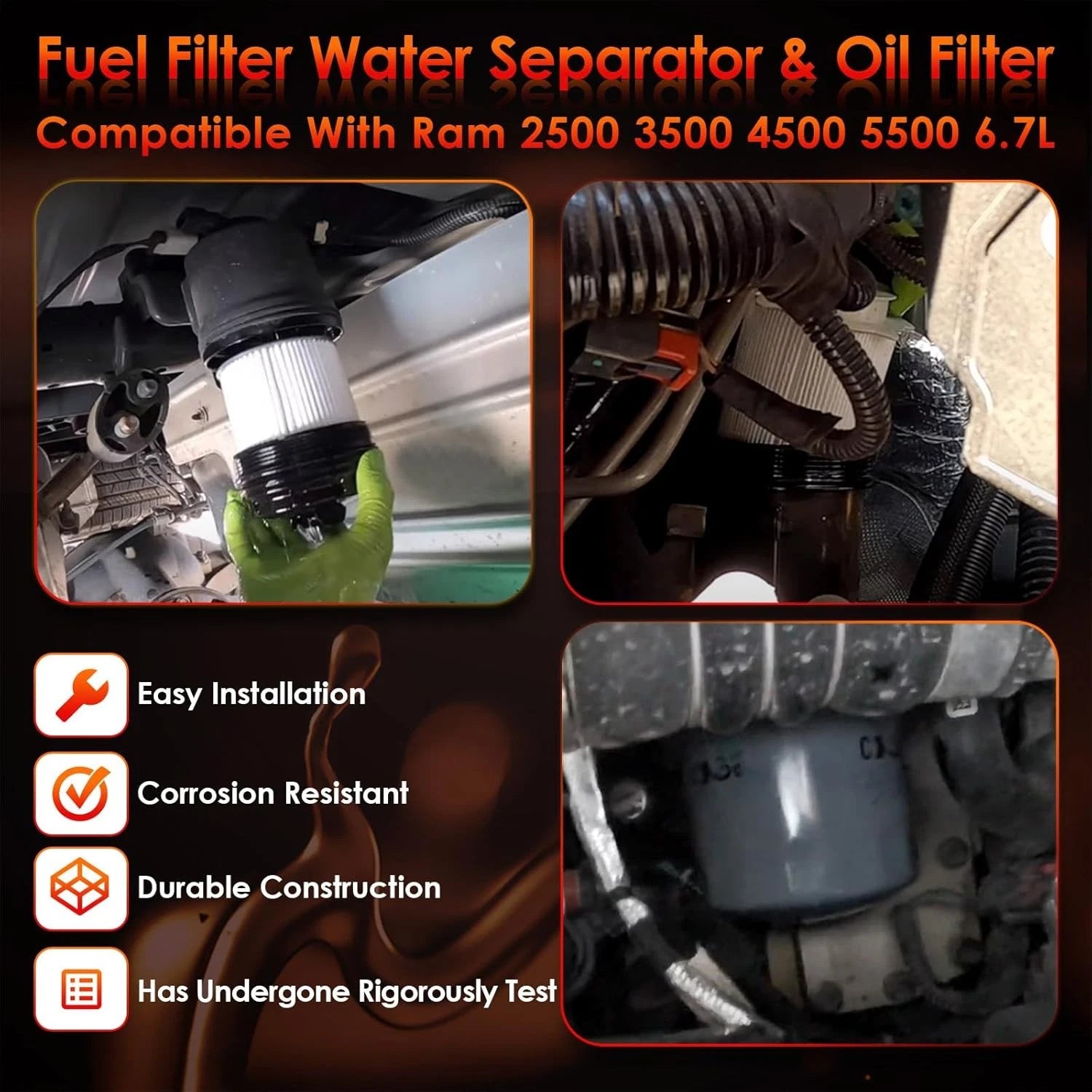 Set of 2 Diesel Fuel Oil Filters for Dodge Ram 2500 3500 4500 5500 (2019–2024)