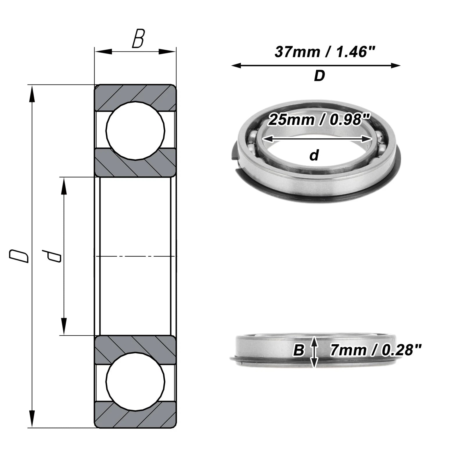 Deep Groove Ball Bearing P5 for Scooter Skateboard Wheel (25x37x7mm)
