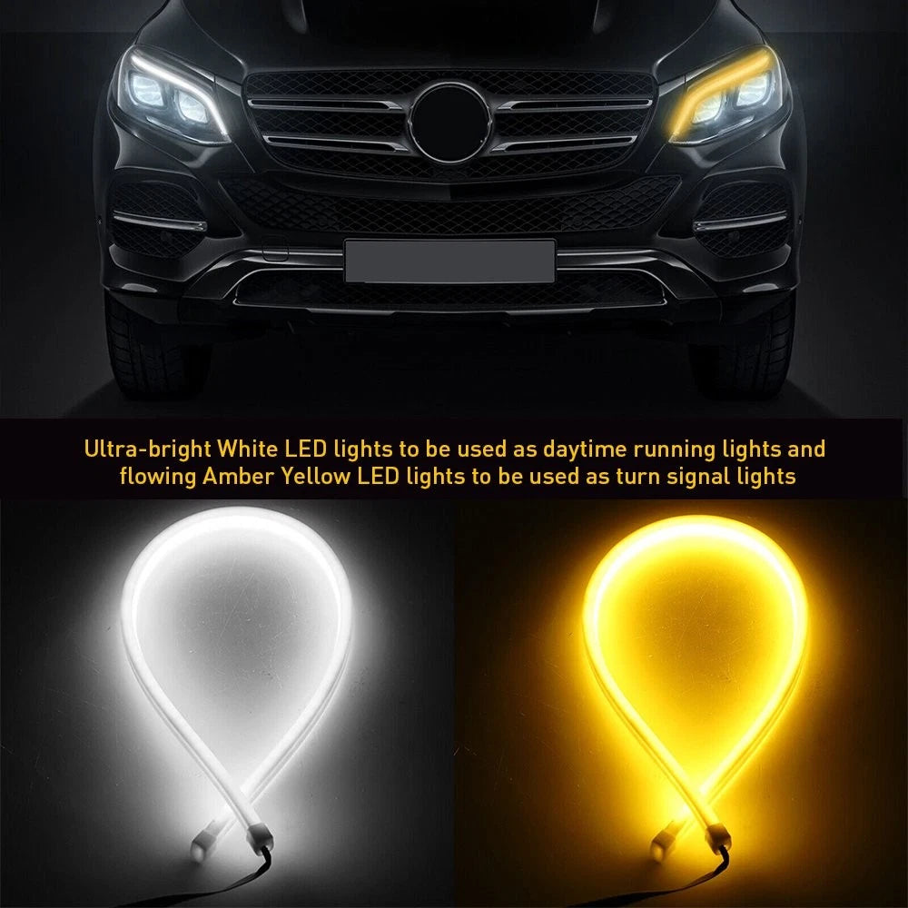 Set of 2 LED Switchback DRL Tube Light Strip for Universal Fit
