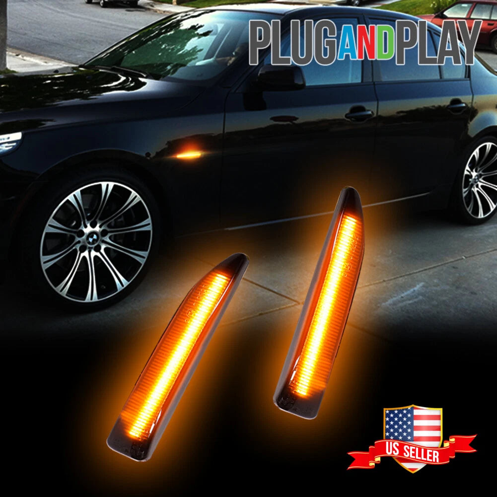 Amber LED Front Bumper Side Marker Lights for BMW 7 Series (2002–2008)