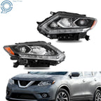 Headlight Set for Nissan Rogue (2014–2016) Right + Left Chrome LED Clear Lens