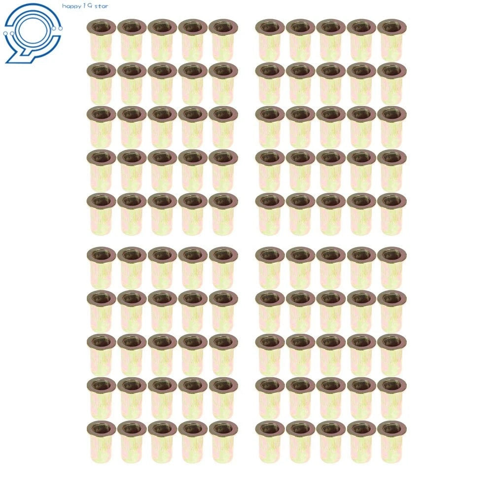 100 Pack M6 Metric Rivet Nut Flat Head Threaded Insert Nutsert