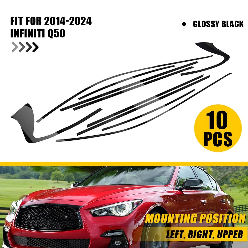 10Pcs Chrome Delete Blackout Overlay for Infiniti Q50 (2014–2024) Window Trim