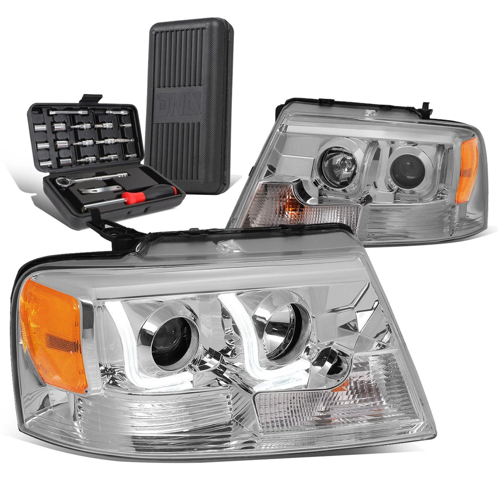Chrome/Amber LED DRL Bar Projector Headlight for Ford F-150 (2004–2008)