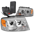 Chrome/Amber LED DRL Bar Projector Headlight for Ford F-150 (2004–2008)