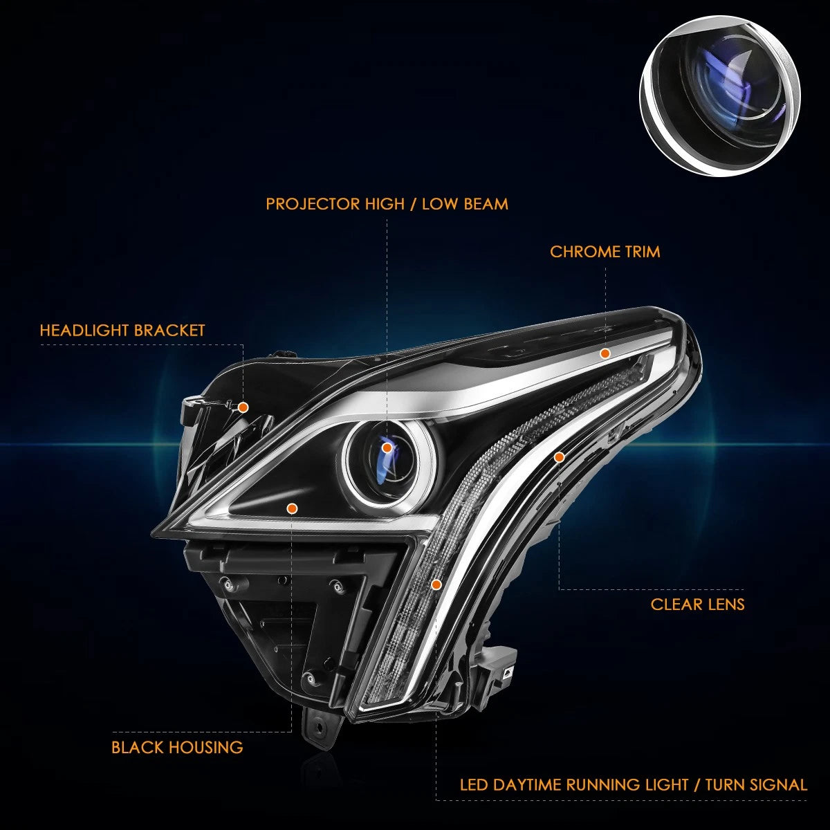 Left Side LED DRL Projector Headlight Lamp for Cadillac XT5 (2017–2019)