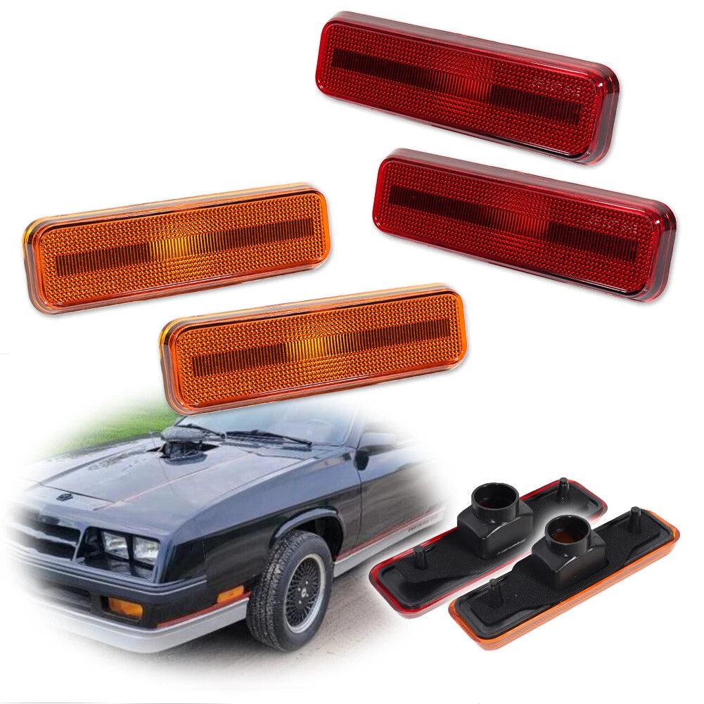 Set of 4 Amber Front Red Rear Side Marker Light Lenses for Plymouth Turismo