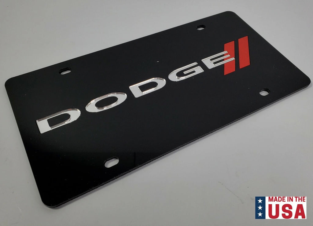 Acrylic Premium Black License Plate for Dodge with Mirror Red Script Emblem (2000–2024)