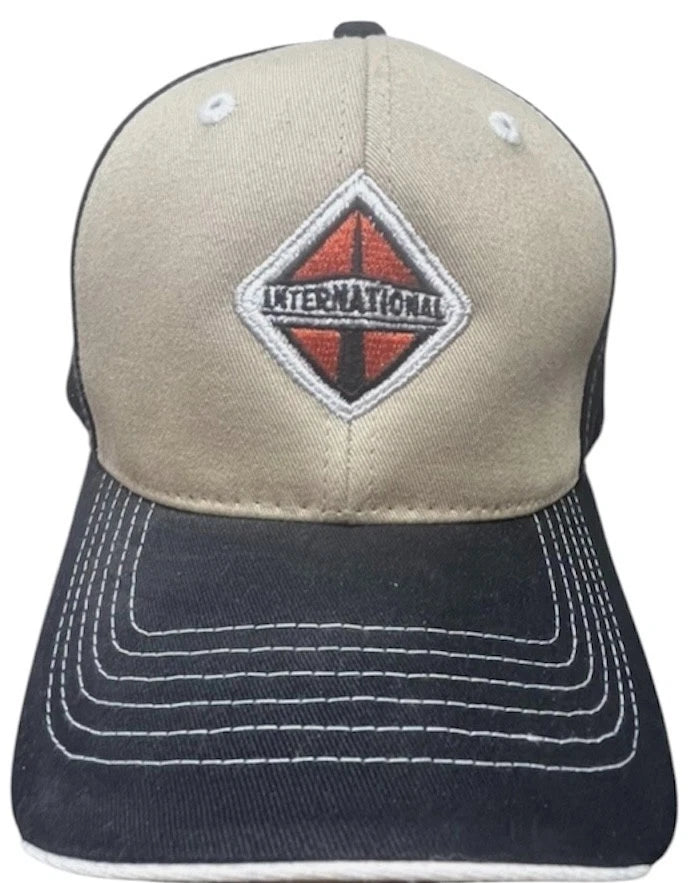 Embroidered Logo Trucker Cap for International Trucks (Adjustable, Tan & Black)