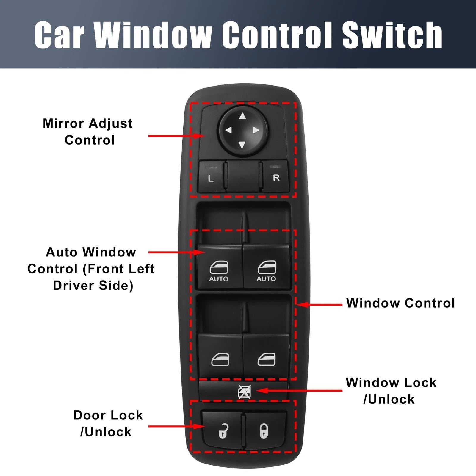 Car Window Switch Button Panel for Ram 5500 (2010–2023) 68231805AA