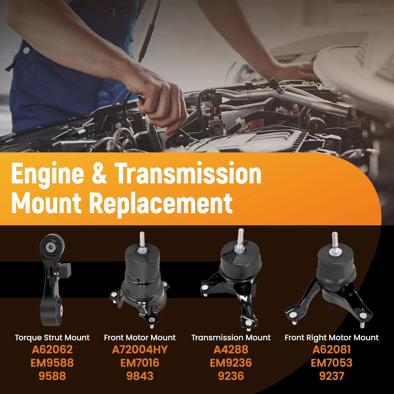 Set of 4 Engine and Transmission Mounts for Toyota Camry (2012–2017)