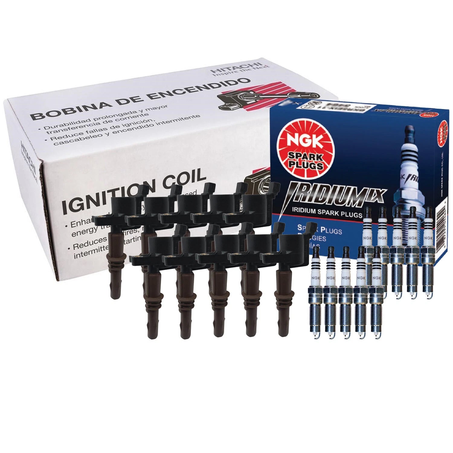 Set of 10 Ignition Coils & NGK Iridium IX Spark Plugs for Ford 6.8 VIN Y