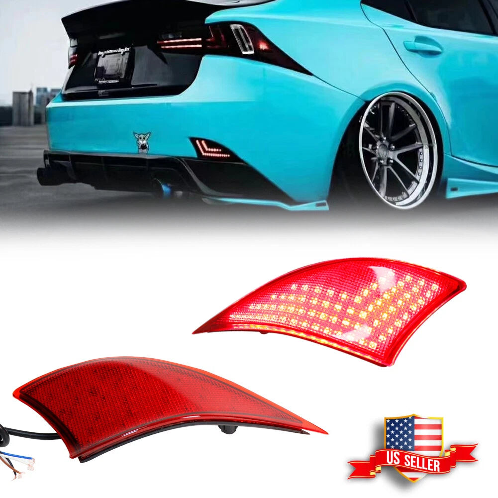 2X Red Lens LED Bumper Reflector Signal Brake Light for Lexus IS250 IS350 (2014–2023)