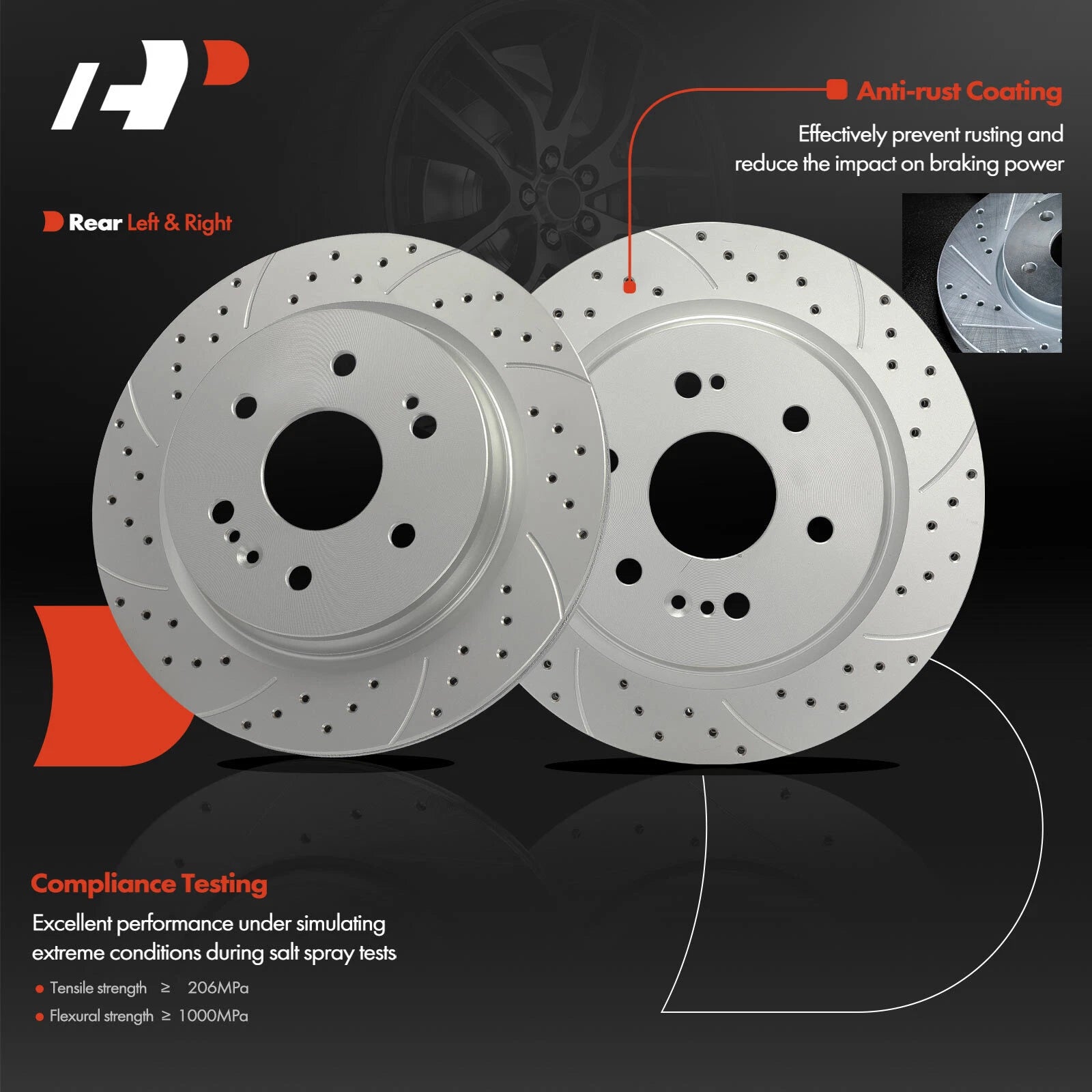 Rear Drilled Brake Rotor & Pad for Chevrolet Silverado 1500 (2022–2022)