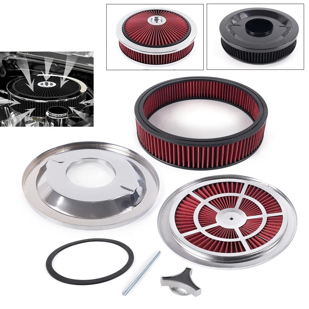 14" Black Chrome Round Super Flow Air Cleaner for Carburetors