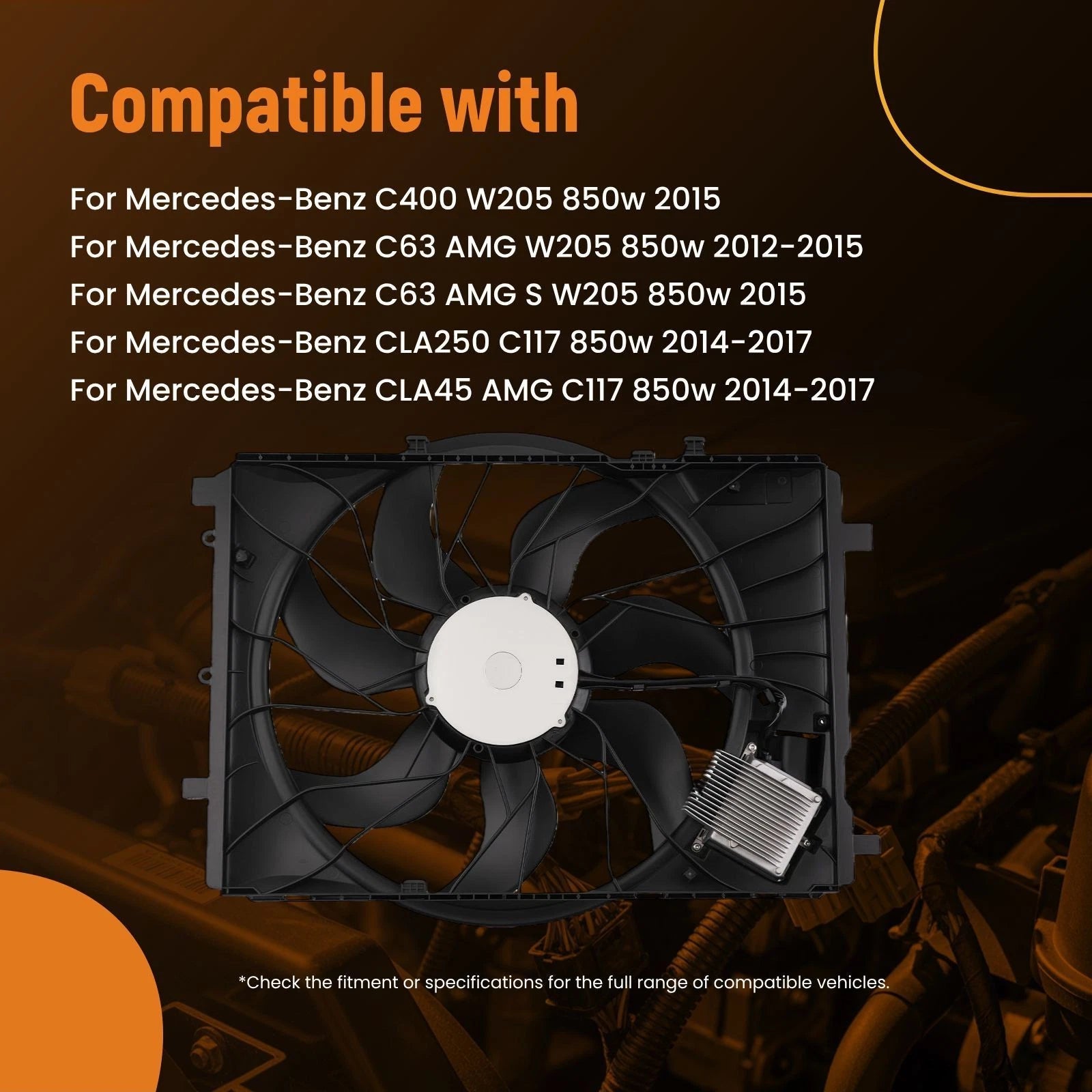 Radiator Cooling Fan for Mercedes-Benz C250/CLA45/E400/SLK250 (2012–2017)