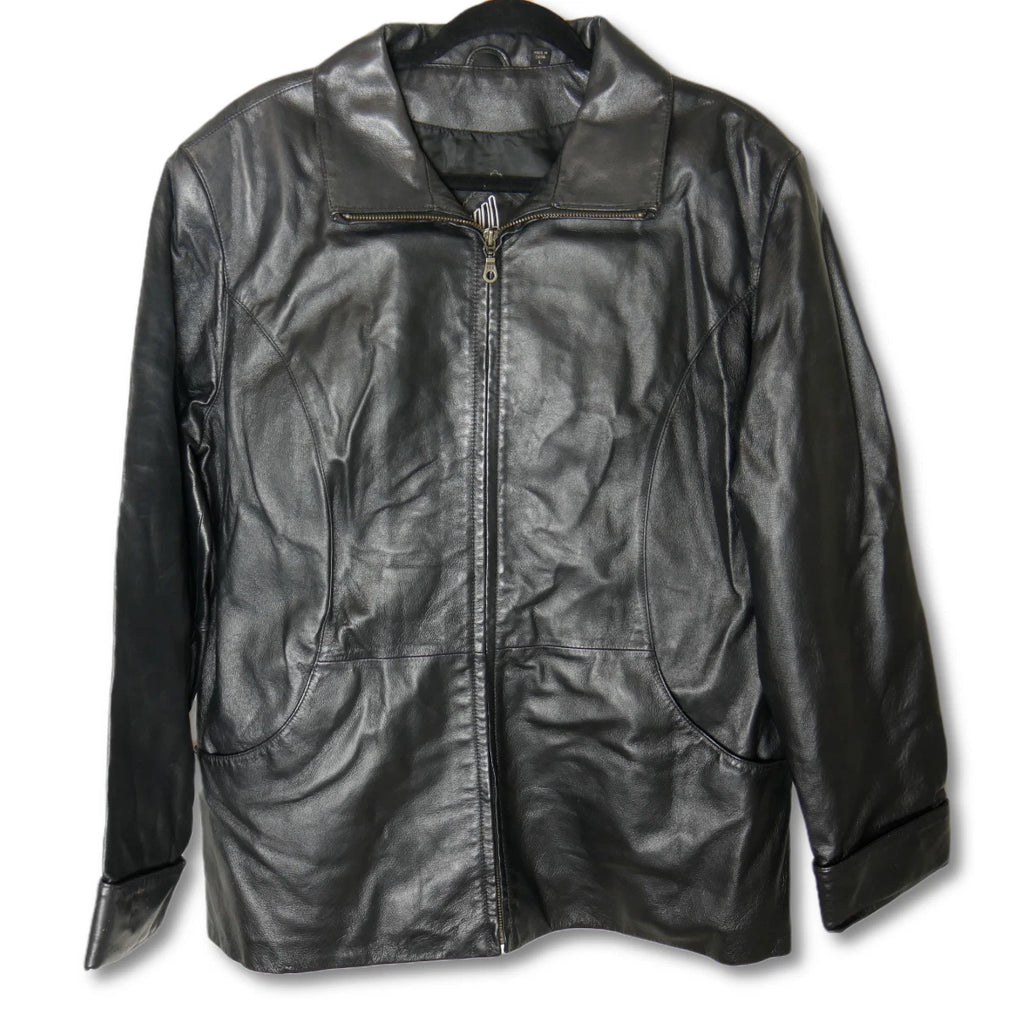 Genuine Leather Jacket for Women - Large Black Zip Up