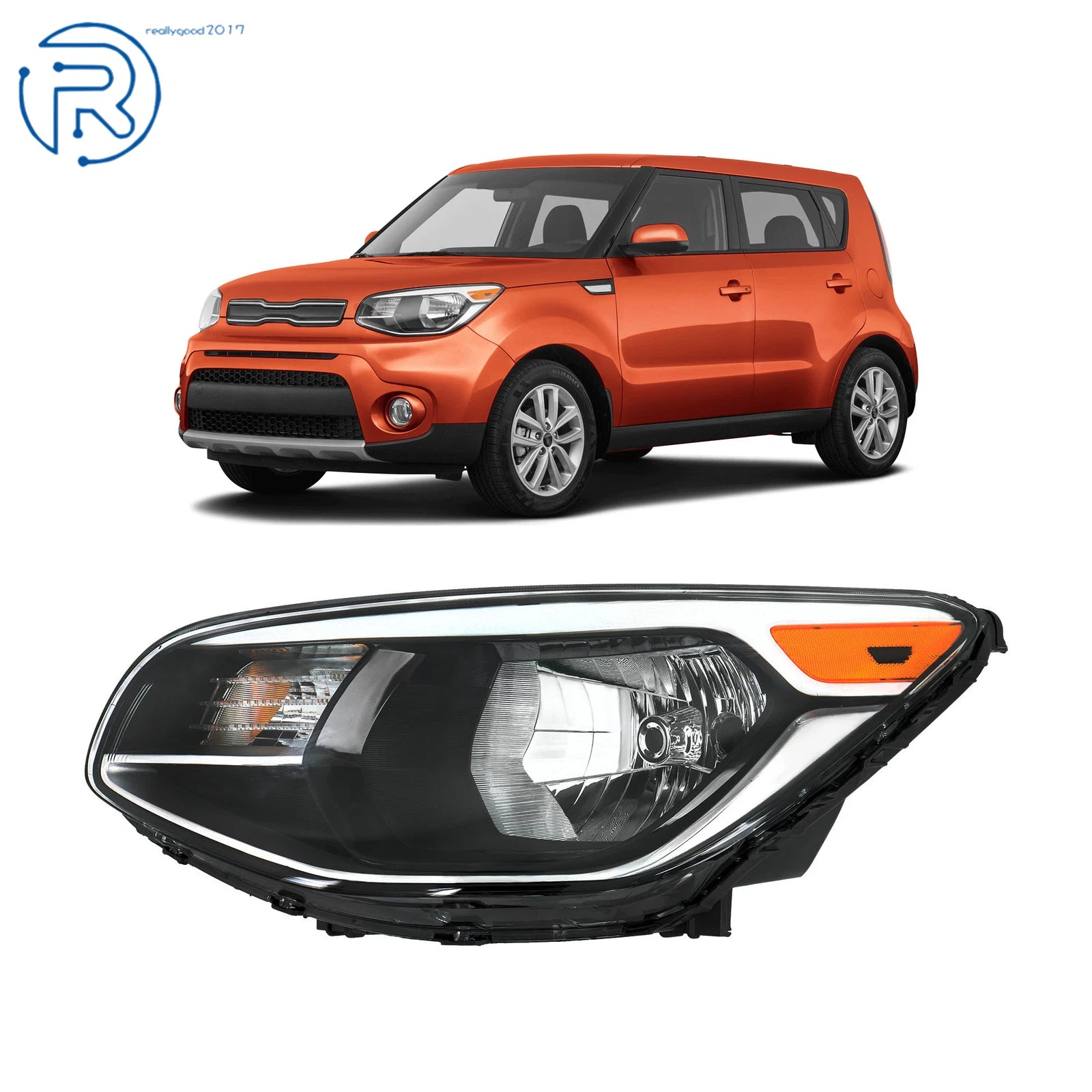 Left Side Halogen Headlight for Kia Soul (2014–2019) Chrome & Black