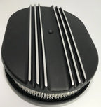 12 Inch Oval Air Cleaner Half Finned for Classic Chevy Ford (Black Aluminum)