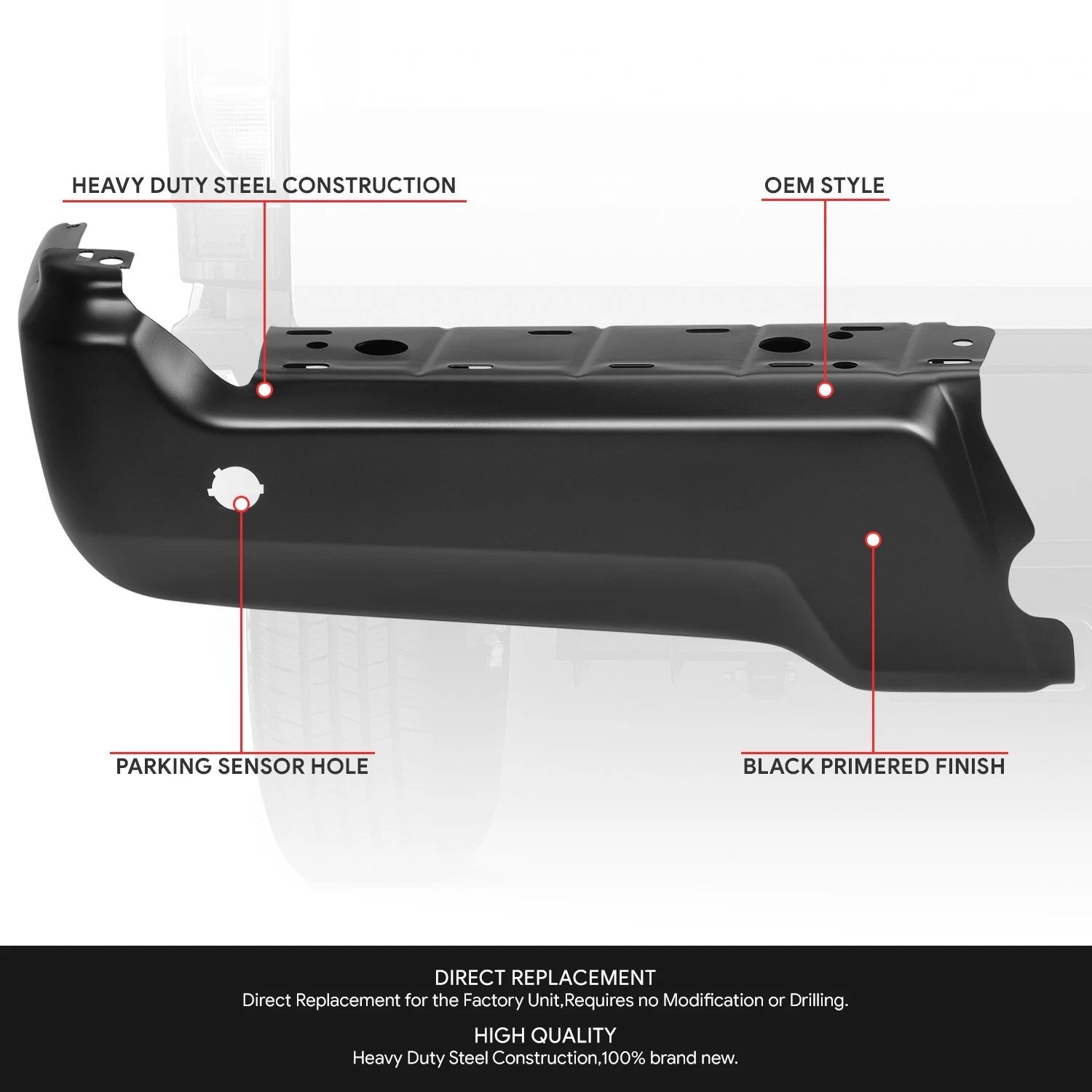 Set of 2 Rear Bumper End Caps for Ford F-250 SD (2017–2022) w/ Sensor Holes