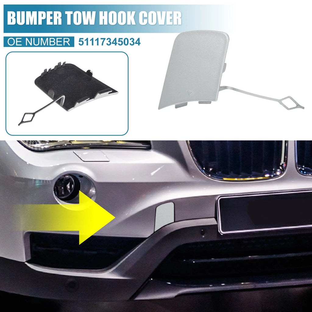 Front Bumper Tow Hook Cover for BMW X1 E84 (2012–2015) 51117345034 Silver Tone