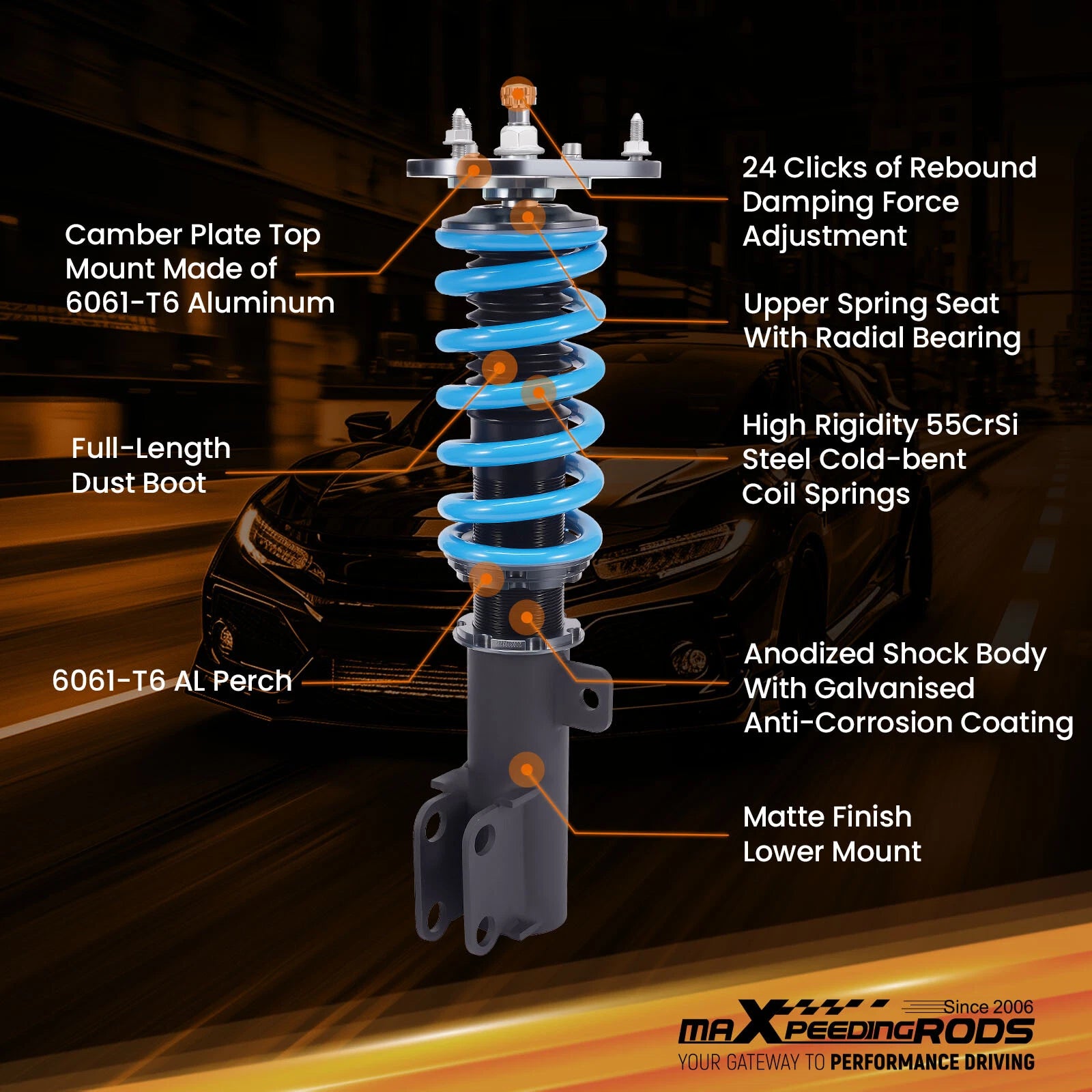 Adjustable Coilover Shocks for Toyota Corolla (2009-2017)