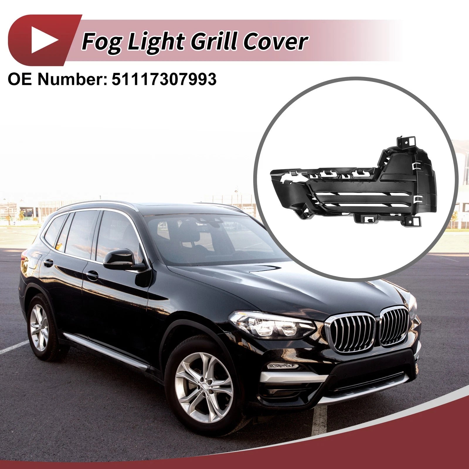 1 Pc Fog Light Grill for BMW X5 (2014–2018) No. 51117307993 Black