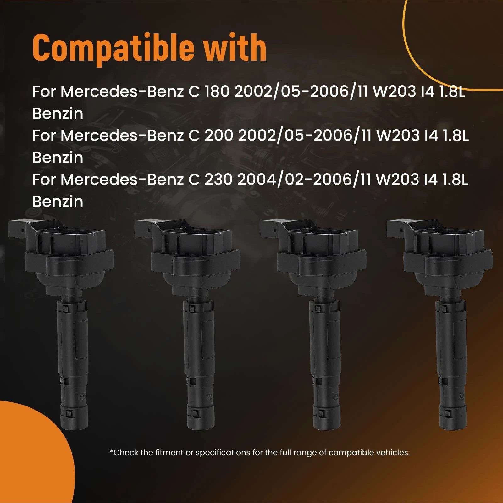 Set of 4 Ignition Coil Assemblies for Mercedes C180 C200 C230 (2002–2006)