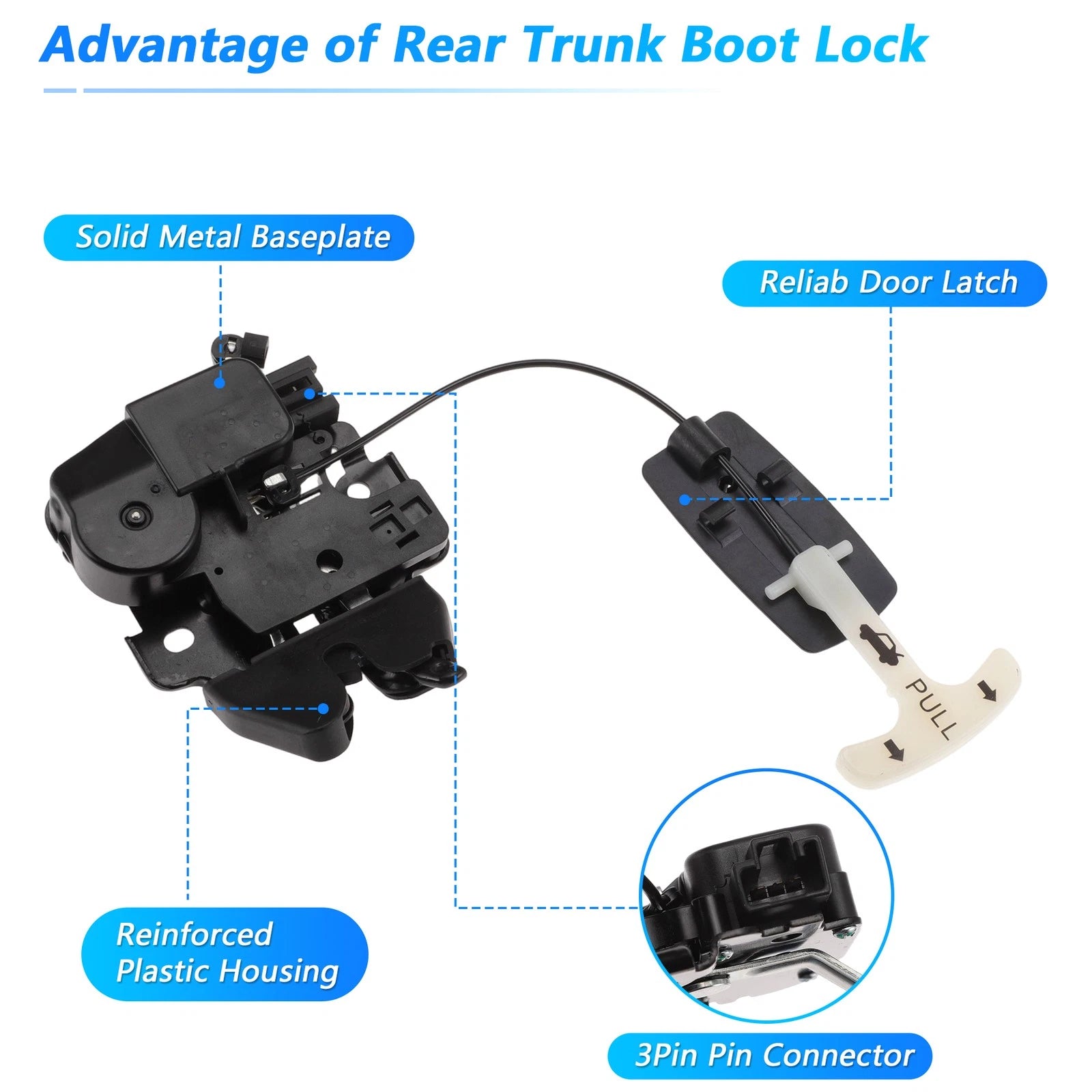 Rear Trunk Latch Lock Actuator for Nissan Versa (2012–2019) 3Pins 846303AN0A Black