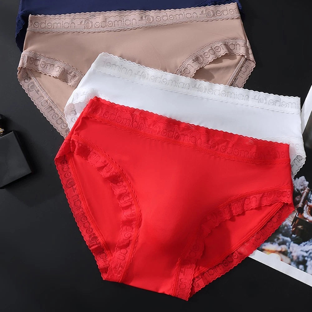 2X Ice Silk Seamless Briefs for Men - Lace Bulge Pouch Design