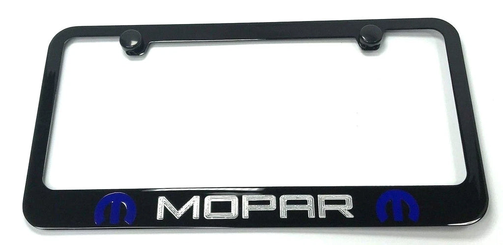 License Plate Frame Black Metal with Blue MOPAR Script for Dodge (2011–2024)