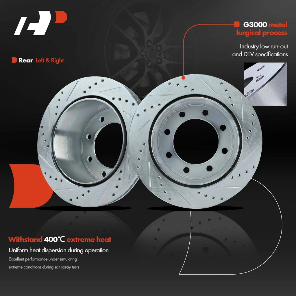 Rear Drilled Brake Rotors & Ceramic Pads for Chevy Silverado 3500 (2001–2023)