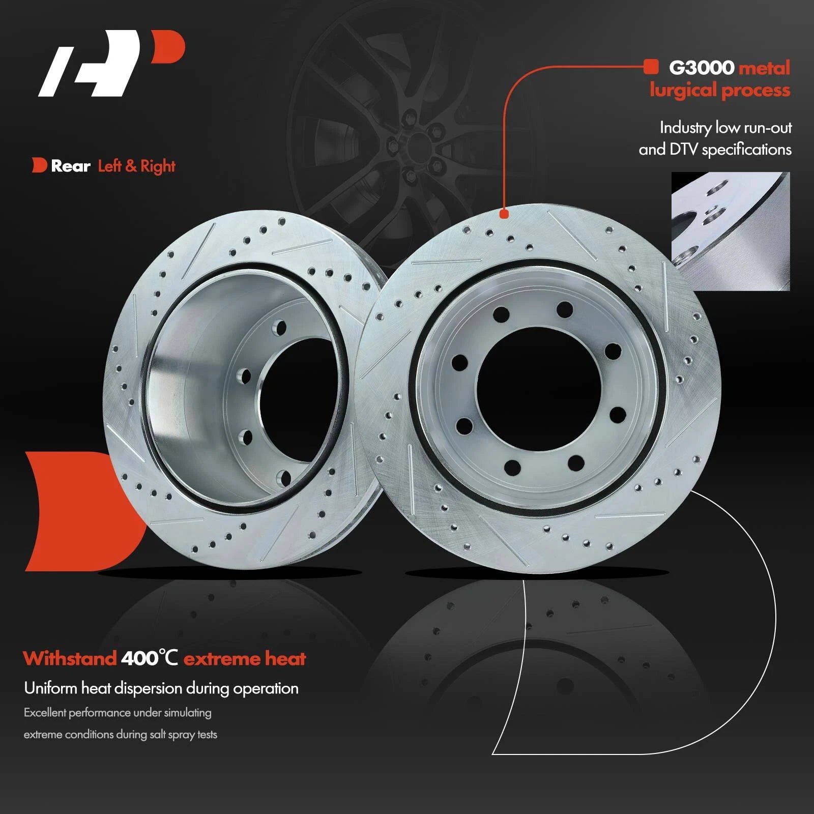 Rear Drilled Brake Rotors & Ceramic Pads for Chevy Silverado 3500 (2001–2023)