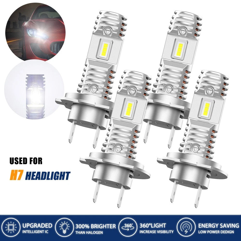 Set of 4 H7 LED Headlight Bulbs 240W 24000LM 6000K for High Low Beam