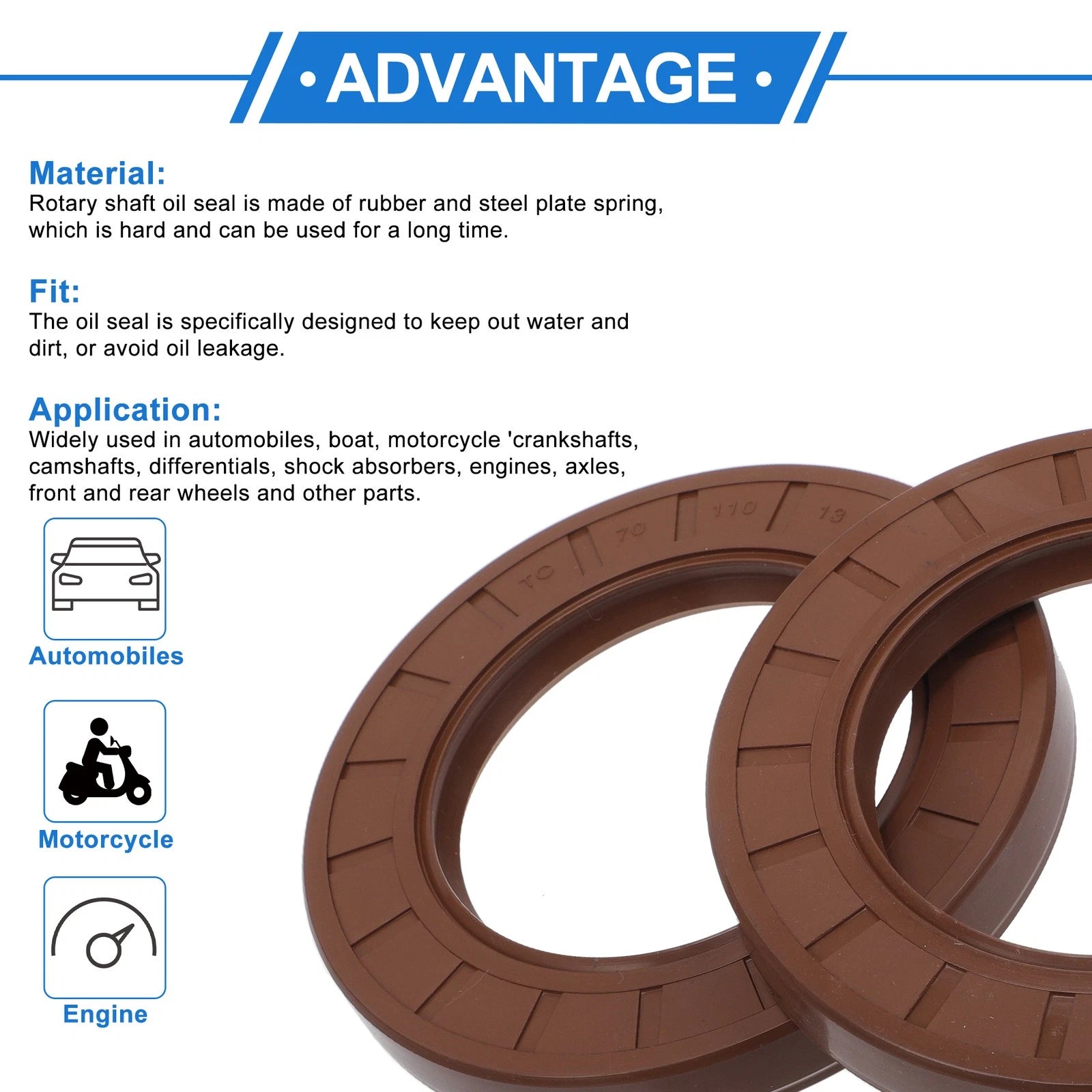 2X Oil Seal Rotary Shaft Seal FKM Rubber 70x110x13mm  